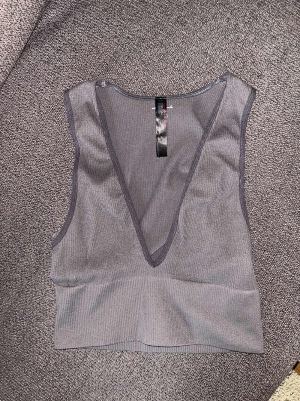 Urban Outfitters Deep V Ribbed Knit Tank - Gray